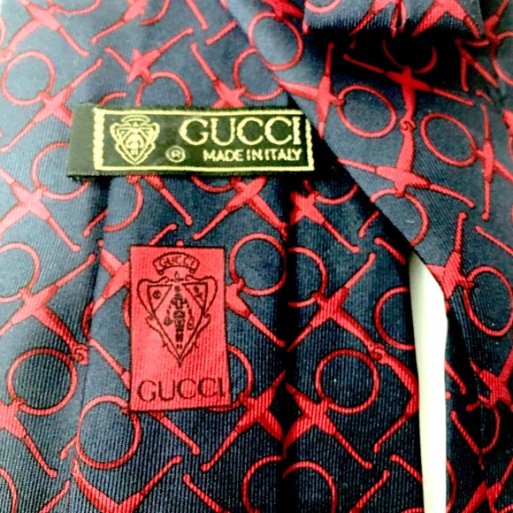 Gucci Navy Red Horse Bit Silk Print Tie Italy - Picture 4 of 5
